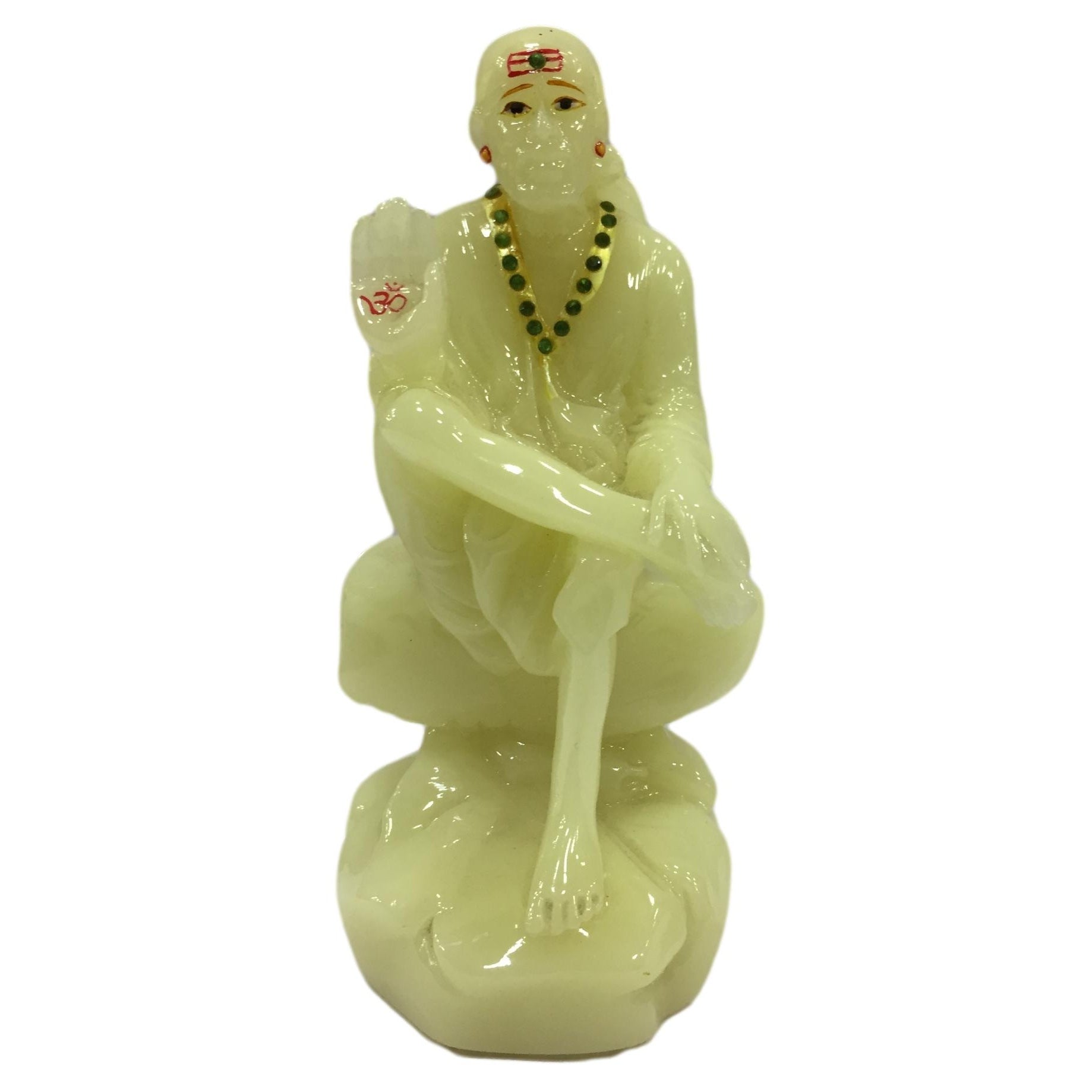 Night Glow Marble (Radium) Sai Baba Figurine Pooja Ghar Decorative Showpiece 5.5 inch