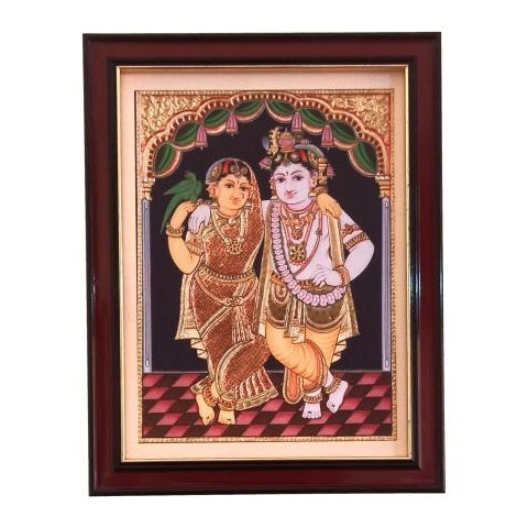 Sri Krishna with Ruckmani Tanjore Style Paint Photo Frame Wall Art - A4 Size 12 x 9 inch