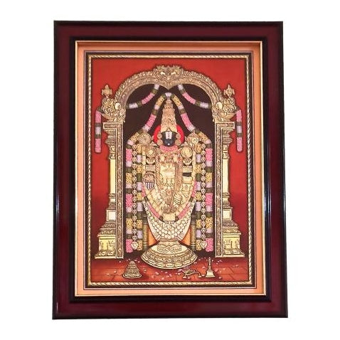 Tirupathi Srinivasar Moolavar Perumal Tanjore Style Paint Photo Frame Wall Art - A4 Size 12 x 9 inch