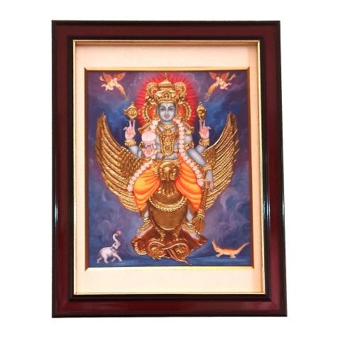 Sri Vishnu Gajendra Moksha Garuda Sevai Tanjore Style Paint Photo frame - A4 Size Wall Art - A4 Size 12 x 9 inch