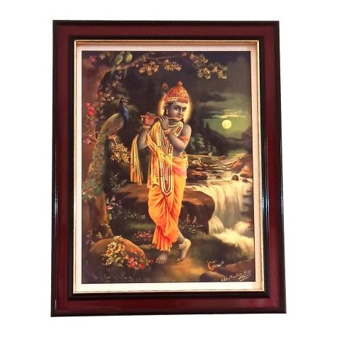 Kuzhal Oothum Kannan Bansuri Krishna Photo Frame Wall Art - A4 Size 12 x 9 inch