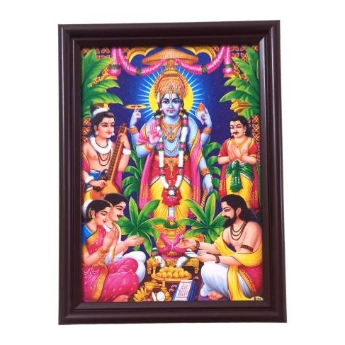 Sri Sathya Narayana Swami Pournami Pooja Photo Frame Wall Art - A4 Size 12 x 9 inch