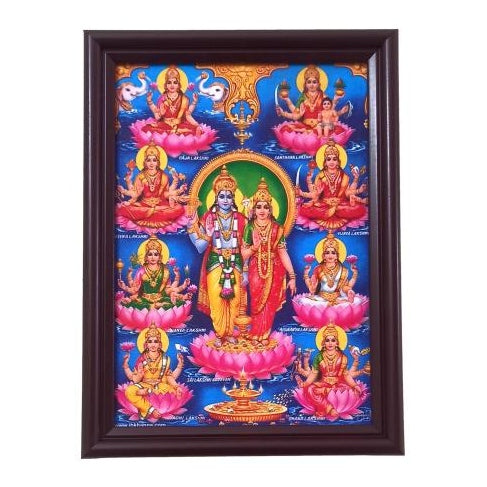 Sri Vishnu Lakshmi standing with Ashtalakshmi Photo Frame Wall Art - A4 Size 12 x 9 inch