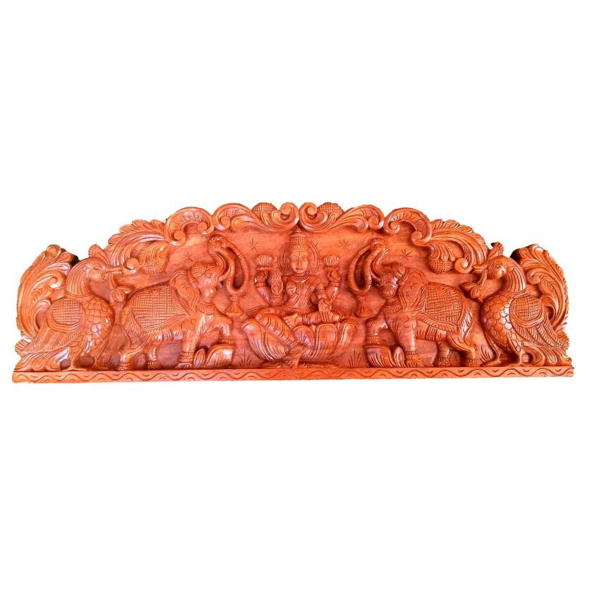 Sri Gajalakshmi Artistic Floral Wooden Art Pooja Mandhir Decorative Wall Mount 36 X 12 Inch