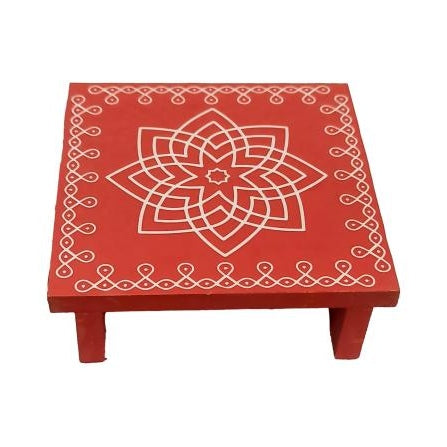 Rangoli Square Wooden Chowki / Hridaya kamalam - Lotus kolam Manai / Diya Lamps / Deity Stand size 4x4 inch