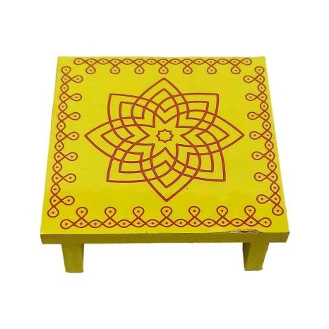 Rangoli Square Wooden Chowki / Hridaya kamalam - Lotus kolam Manai / Diya Lamps / Deity Stand size 4x4 inch