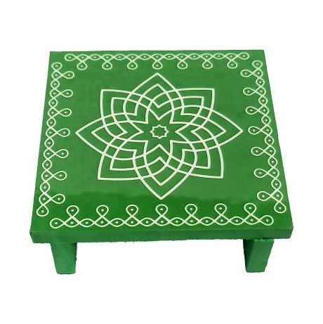 Rangoli Square Wooden Chowki / Hridaya kamalam - Lotus kolam Manai / Diya Lamps / Deity Stand size 4x4 inch