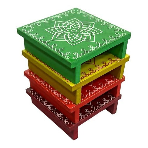 Rangoli Wooden Stand / Multicolour Hridaya Kamalam Kolam Manai / For Lamps / Deities/ Decoration- 6 x6 Inch