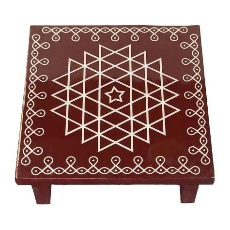 Sri Aishwarya Chakram Kolam Manai / Diya Lamps / Deity Stand / Rangoli Square Wooden Chowki size 4x4 inch