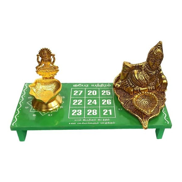 Rectangular Kubera Kolam Wooden Stand /Green Kubera Kolam Manai / For Vastu Pooja Decoration 9 x 4 Inch