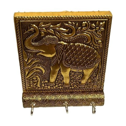 Minakari Elephant 3 Hooks Key Holder / Wall hanging Meenakari Key Stand Size 5 x 4 inch