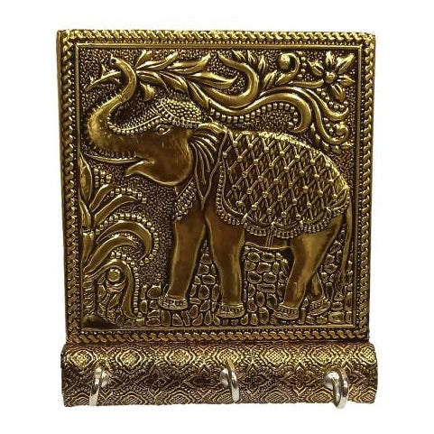 Minakari Elephant 3 Hooks Key Holder / Wall hanging Meenakari Key Stand Size 5 x 4 inch