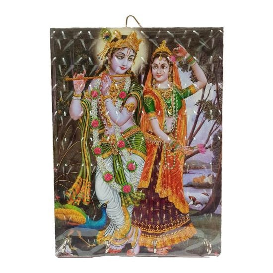 Flute Krishna with Radha Rani and Peacock 4 Hooks 3D Wooden Key Holder / Radhe Shyam Wooden Key Holder / Radha Madhav Key Stand size 6 x 8 inch