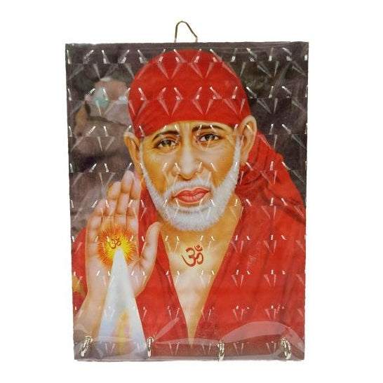 Sai Baba 4 Hooks 3D Wooden Key Holder / Orange Dress Sai Baba Wall Hanging / Key Stand size 6 x 8 inch