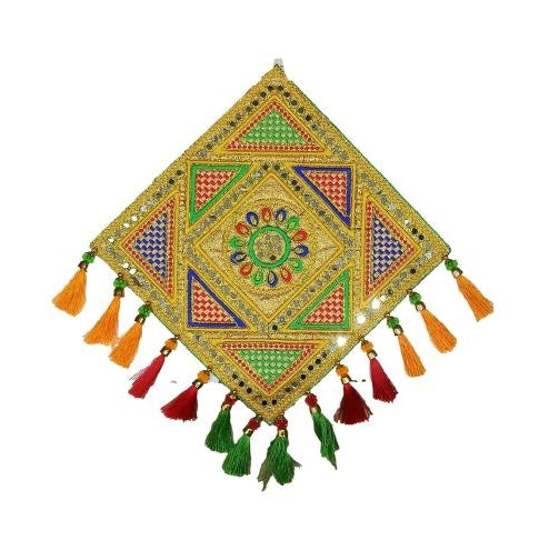 Square Rangoli design Velvet Fabric Multicolour Silk Thread Decorative Wall hanging size 15 inch