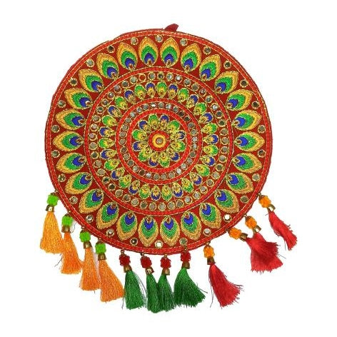 Multicolour Round Rangoli design Velvet fabric Silk Thread Decorative Wall hanging size 11 inch