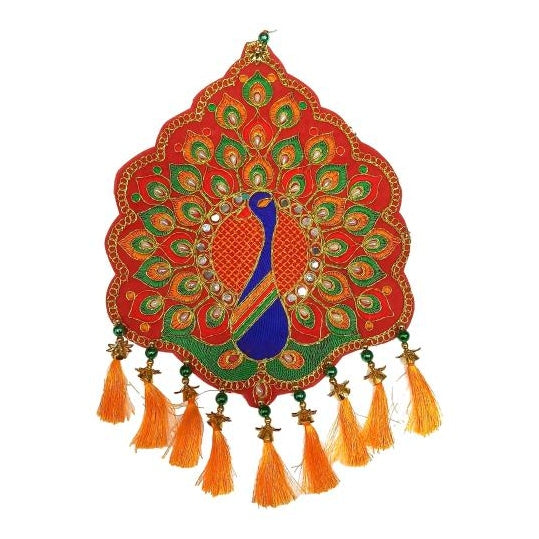 Dancing Royal Peacock design Velvet Fabric Golden colour Silk threads Decorative Wall hanging size 11 x 9 inch