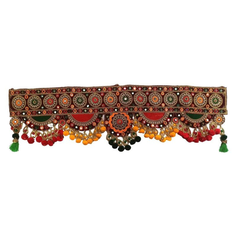 Multicolour Pearl Beads Floral Rangoli Arch Designer Lace Satin thread Hanging Home Decorative Velvet Thoran size 3 Ft