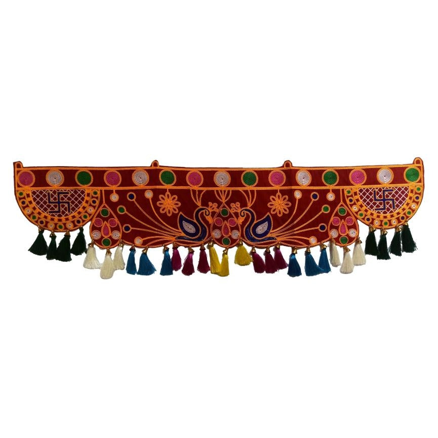 Multicolour Velvet Swasthik Arch Peacock Design Hanging Home Decorative Thoran size 3 Ft