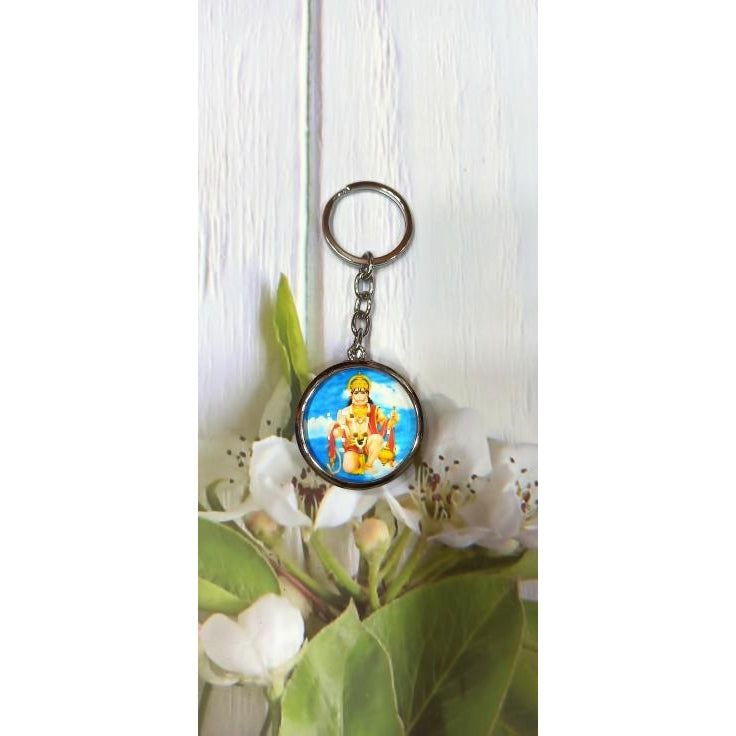 Gadhai Anjaneya Sitting Multicolour Double Side Key Chain