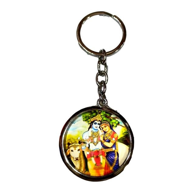 Multicolour Radha Krishna with Goumatha Double Side Key Chain