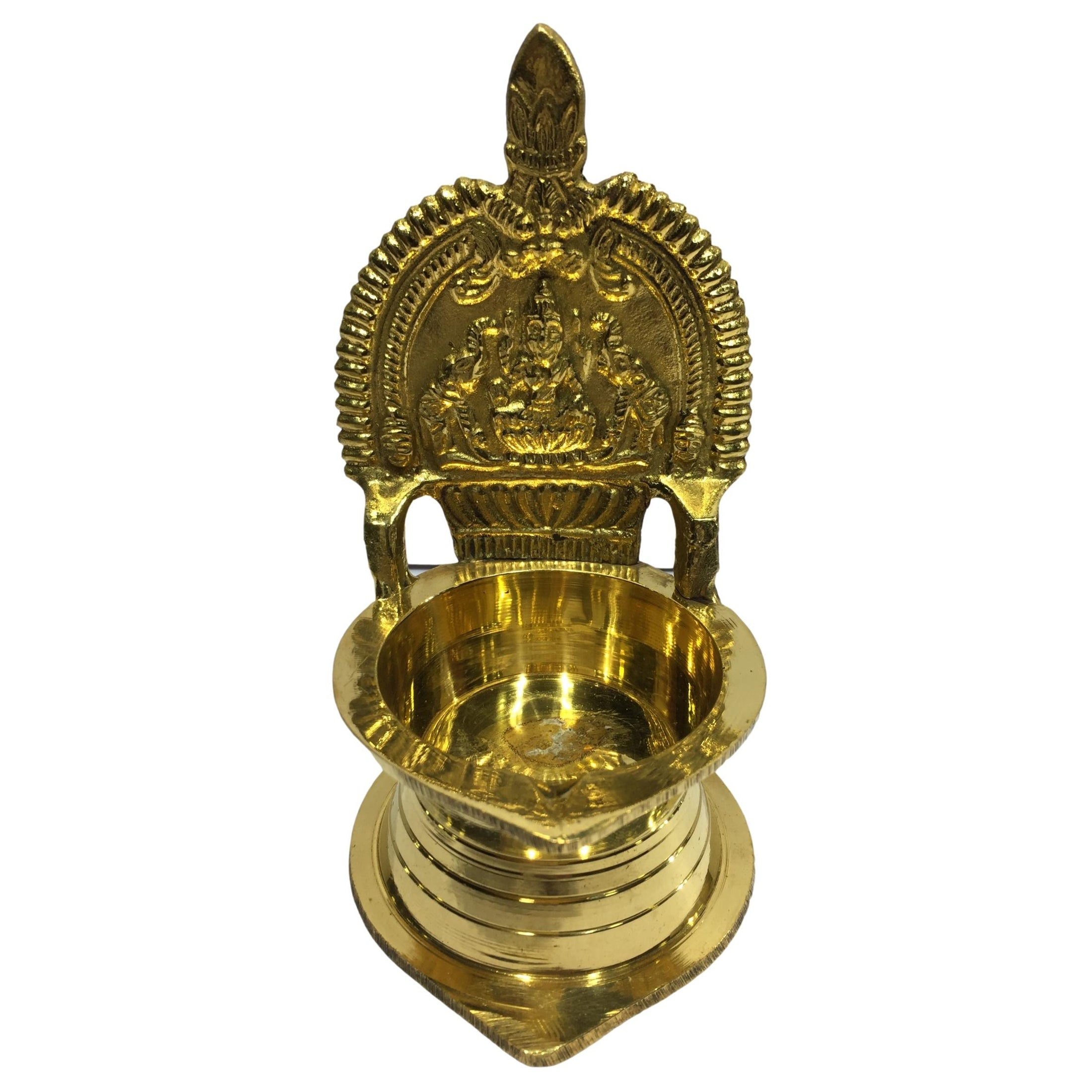 Golden Brass Gajalakshmi or Kamakshi Vilaku Pooja Decorative Deepam 4.2 inches Size No 16