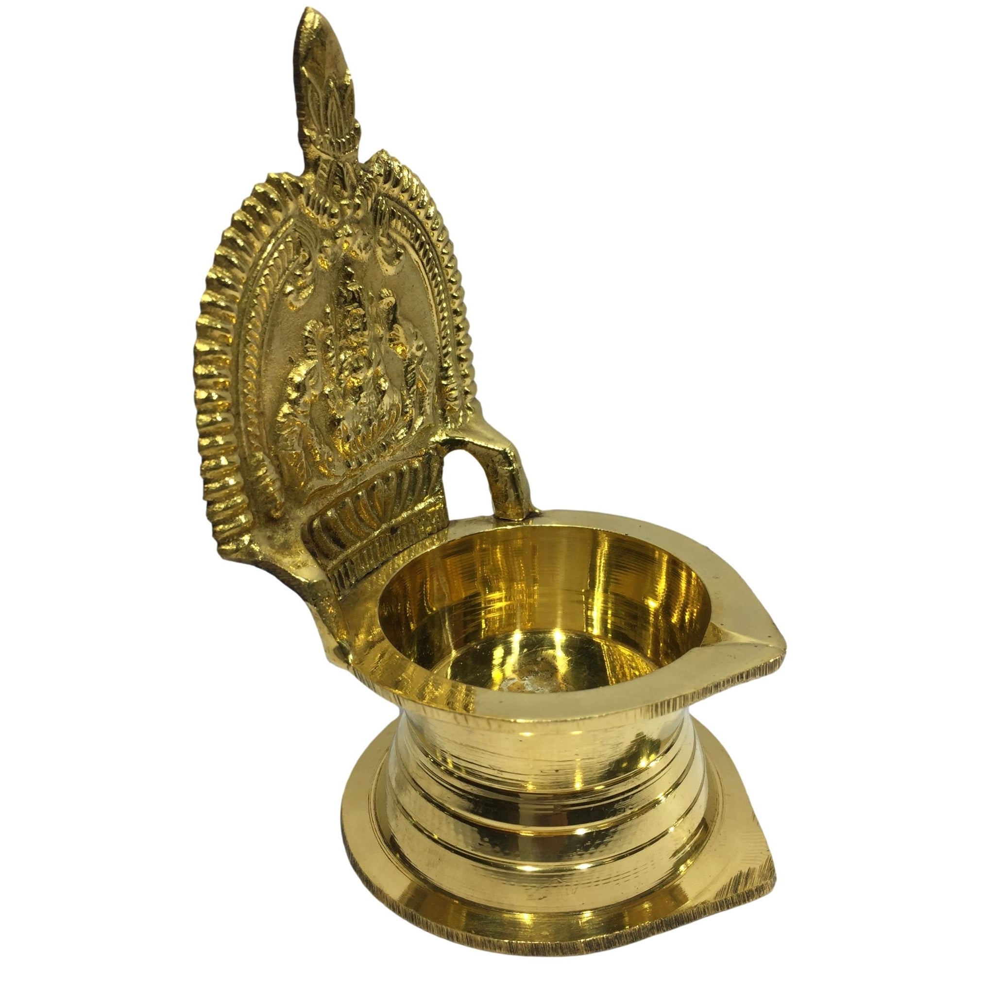 Golden Brass Gajalakshmi or Kamakshi Vilaku Pooja Decorative Deepam 4.2 inches Size No 16