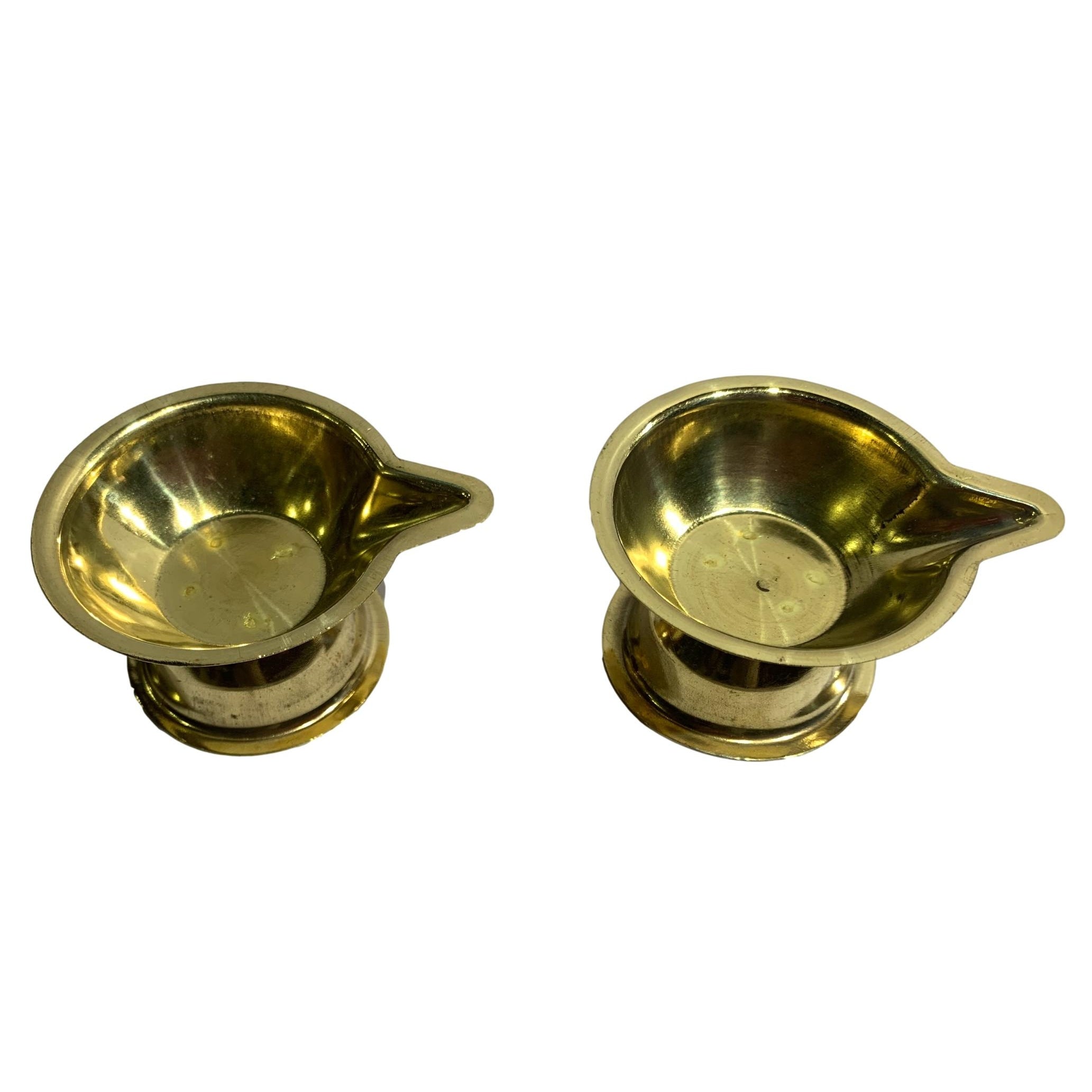 Pair of Brass weightless Agal Vilakku or Diya with stand 2.6 inches Dia Size No 2