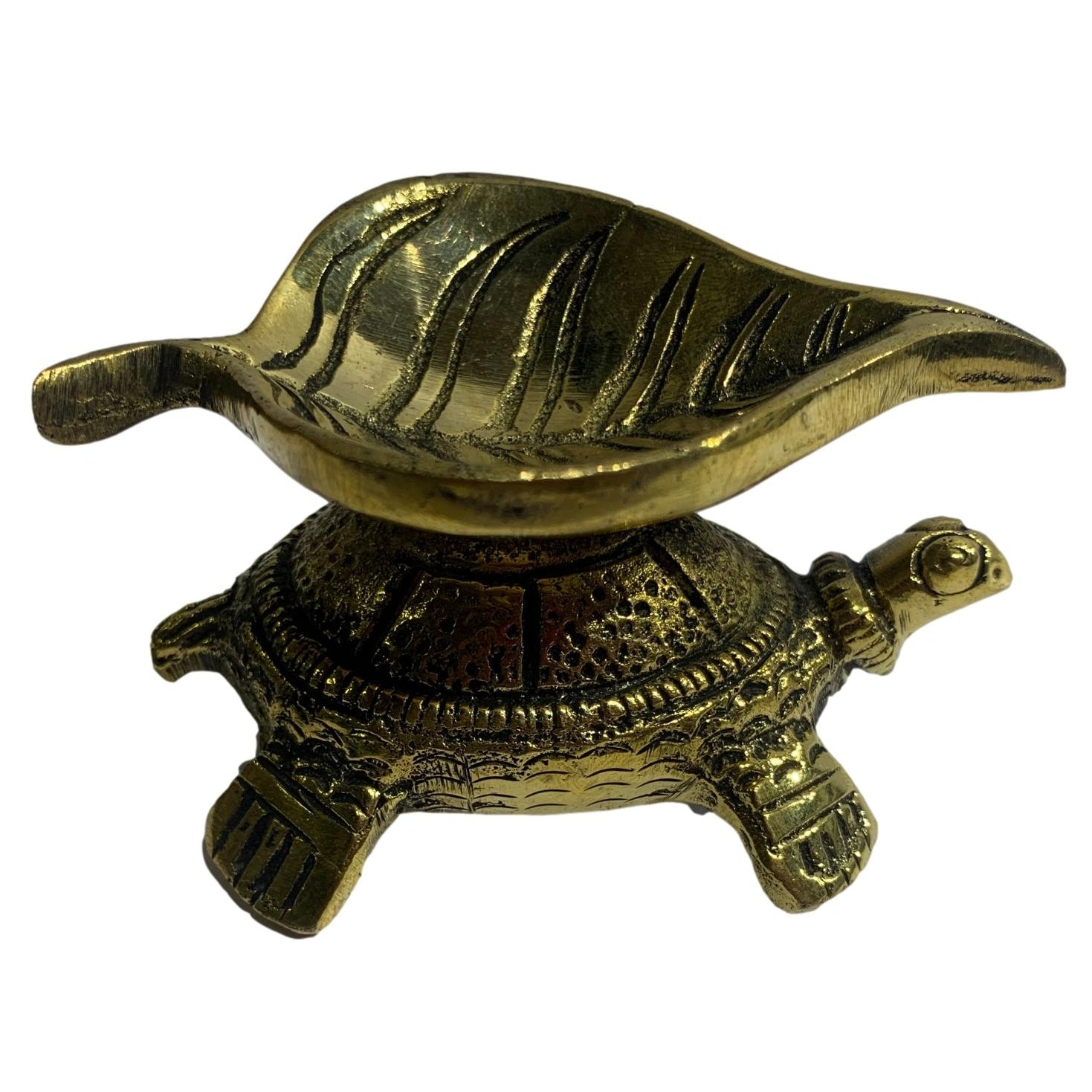 Unique Designer Brass Antique Leaf Diya on Vastu Turtle or Tortoise Leaf Deepak Size 3.2inches