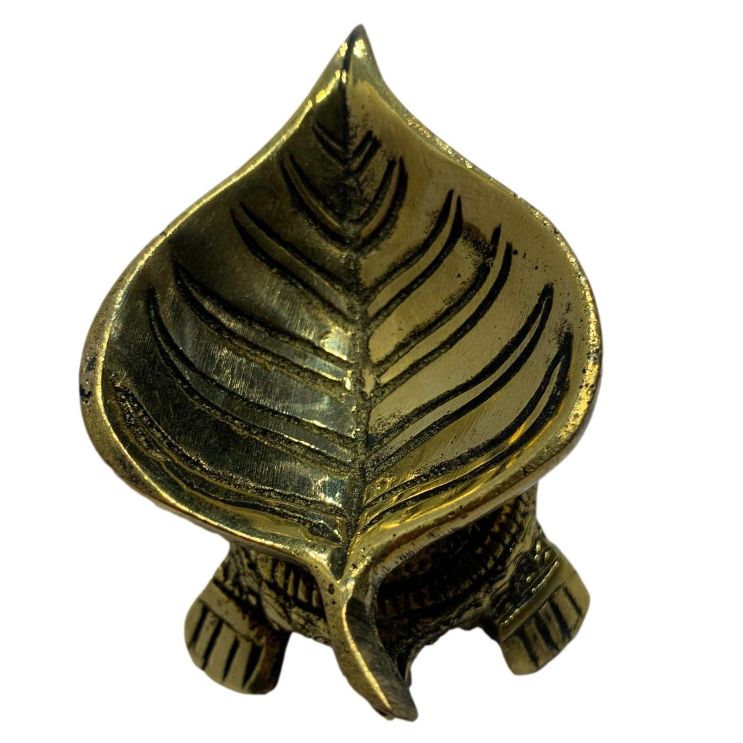 Unique Designer Brass Antique Leaf Diya on Vastu Turtle or Tortoise Leaf Deepak Size 3.2inches