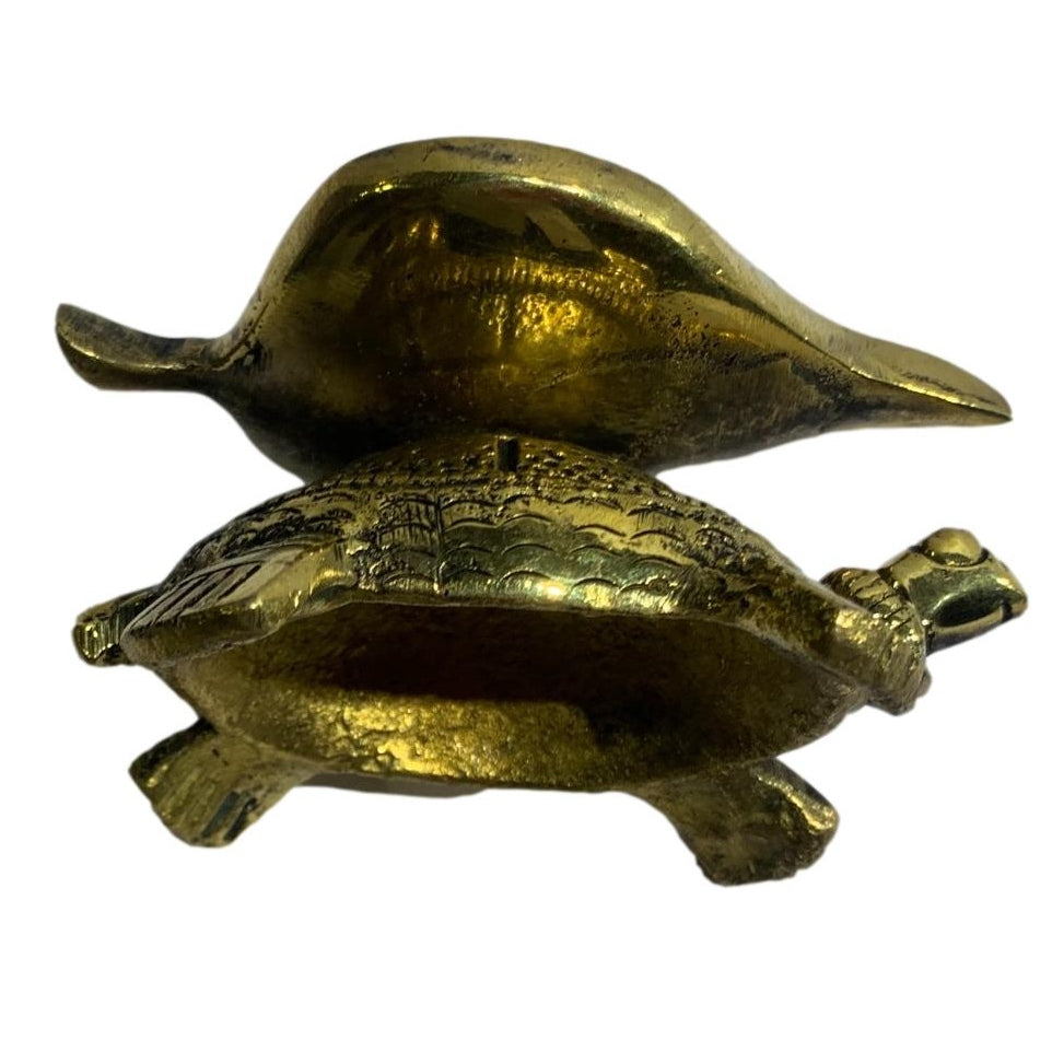 Unique Designer Brass Antique Leaf Diya on Vastu Turtle or Tortoise Leaf Deepak Size 3.2inches