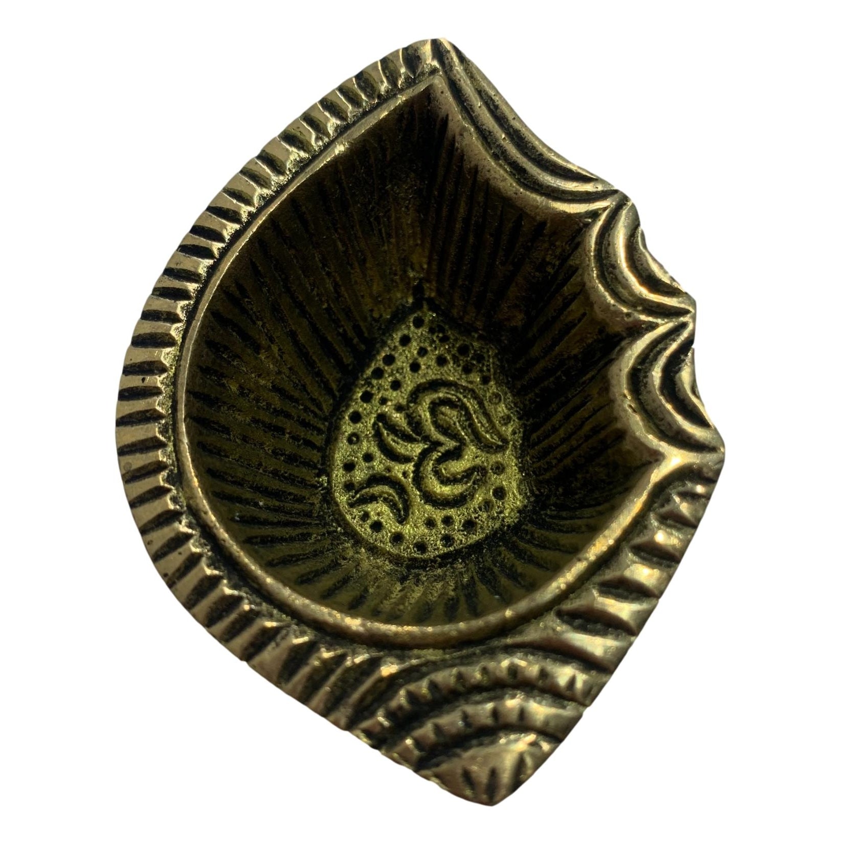 Unique Designer Brass Antique Ohm Shanku Diya or Deepak Size 2.6 inches