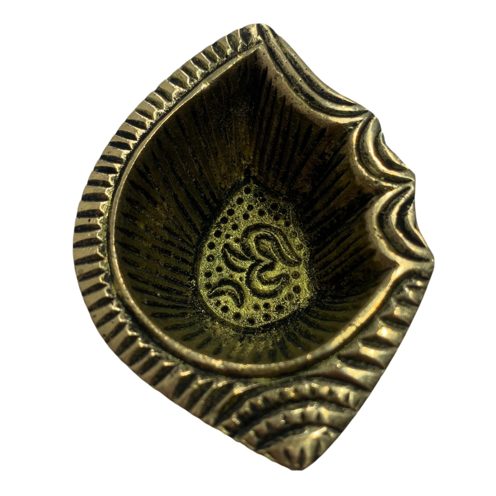 Unique Designer Brass Antique Ohm Shanku Diya or Deepak Size 2.6 inches