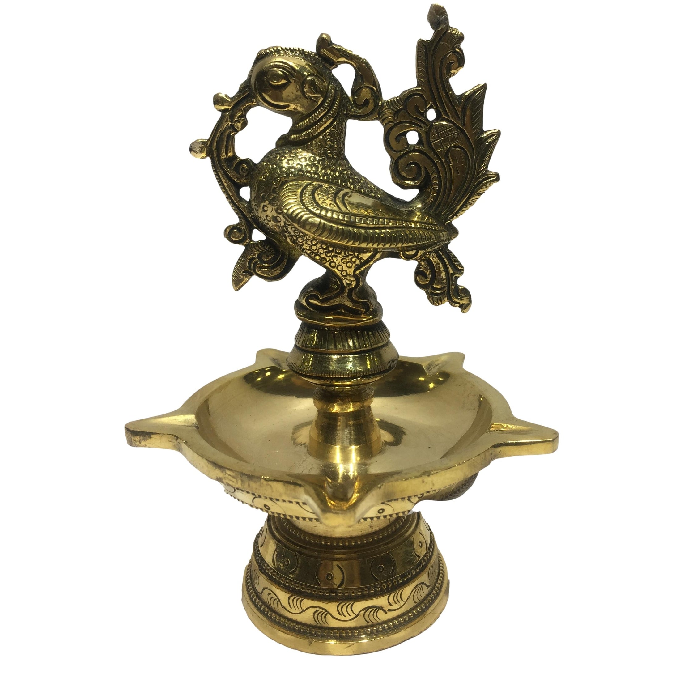 Golden Brass 5 flames Annapakshi Top Deepak Set Pooja Decorative Swan Diya Size 6.5 inches