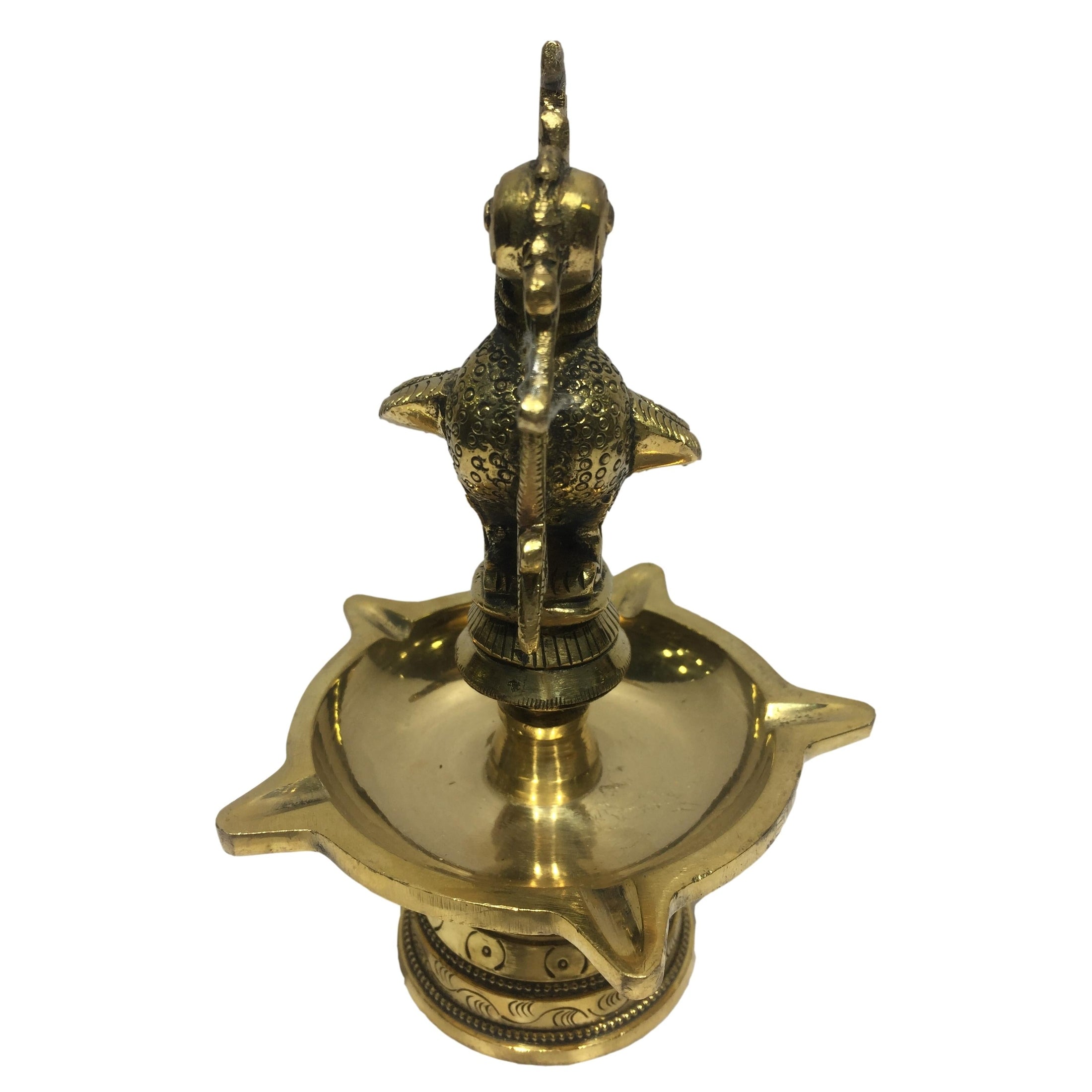 Golden Brass 5 flames Annapakshi Top Deepak Set Pooja Decorative Swan Diya Size 6.5 inches