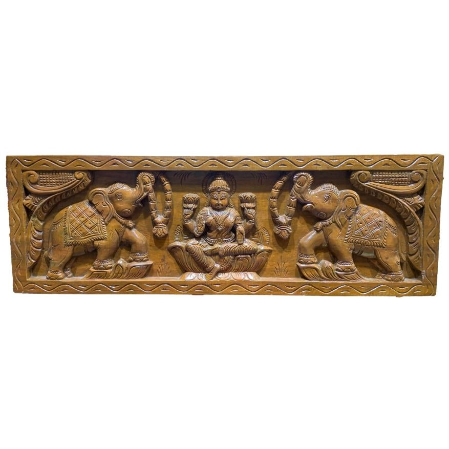 Sri Gajalakshmi Wooden Art Wall Mount 30 X 10 Inch