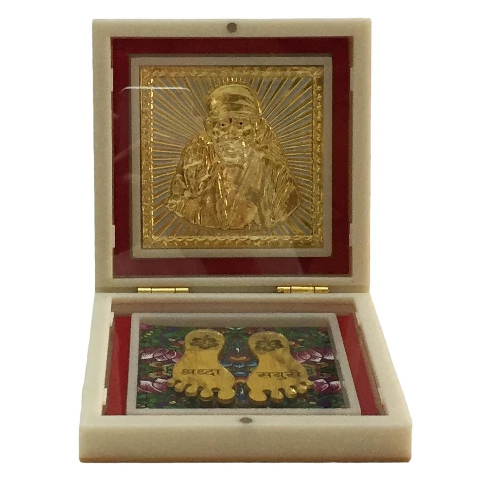 Sai Baba Gold Plated Charan Box Corporate Gift 11 x 11 cms