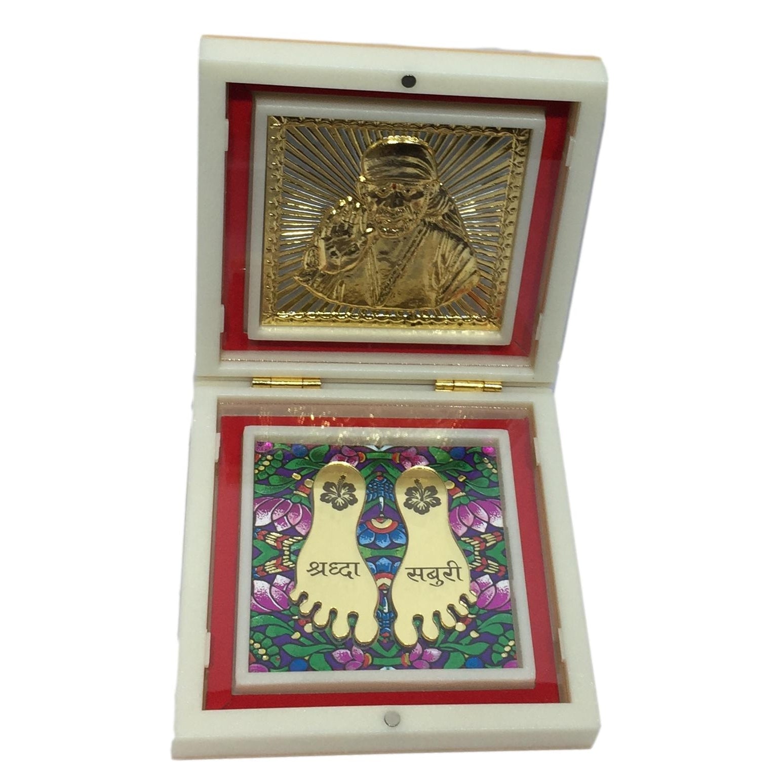 Sai Baba Gold Plated Charan Box Corporate Gift 11 x 11 cms