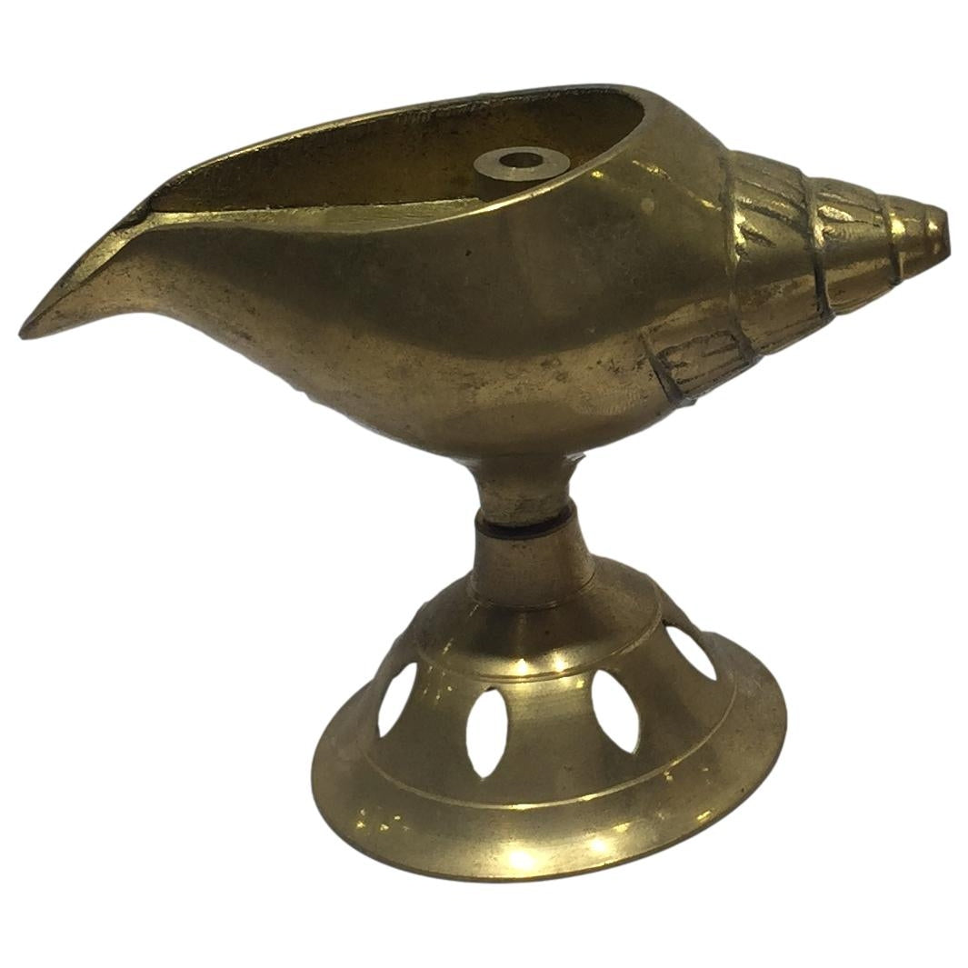 Golden Brass Shankhu Athma Jyoti Type Vilaku with Stand Pooja Decorative Deep Size 3.5 inch