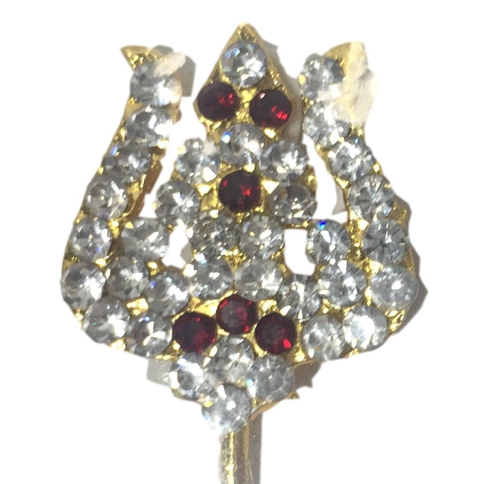 Gold plated Trishul or Trident with Multicolour Stone Work 3 inches