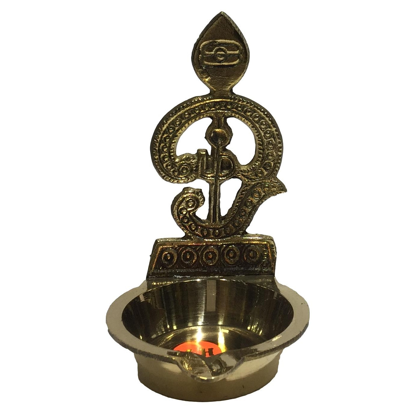 Golden Brass Om Vilaku Pooja Decorative Deep Size 4 inch