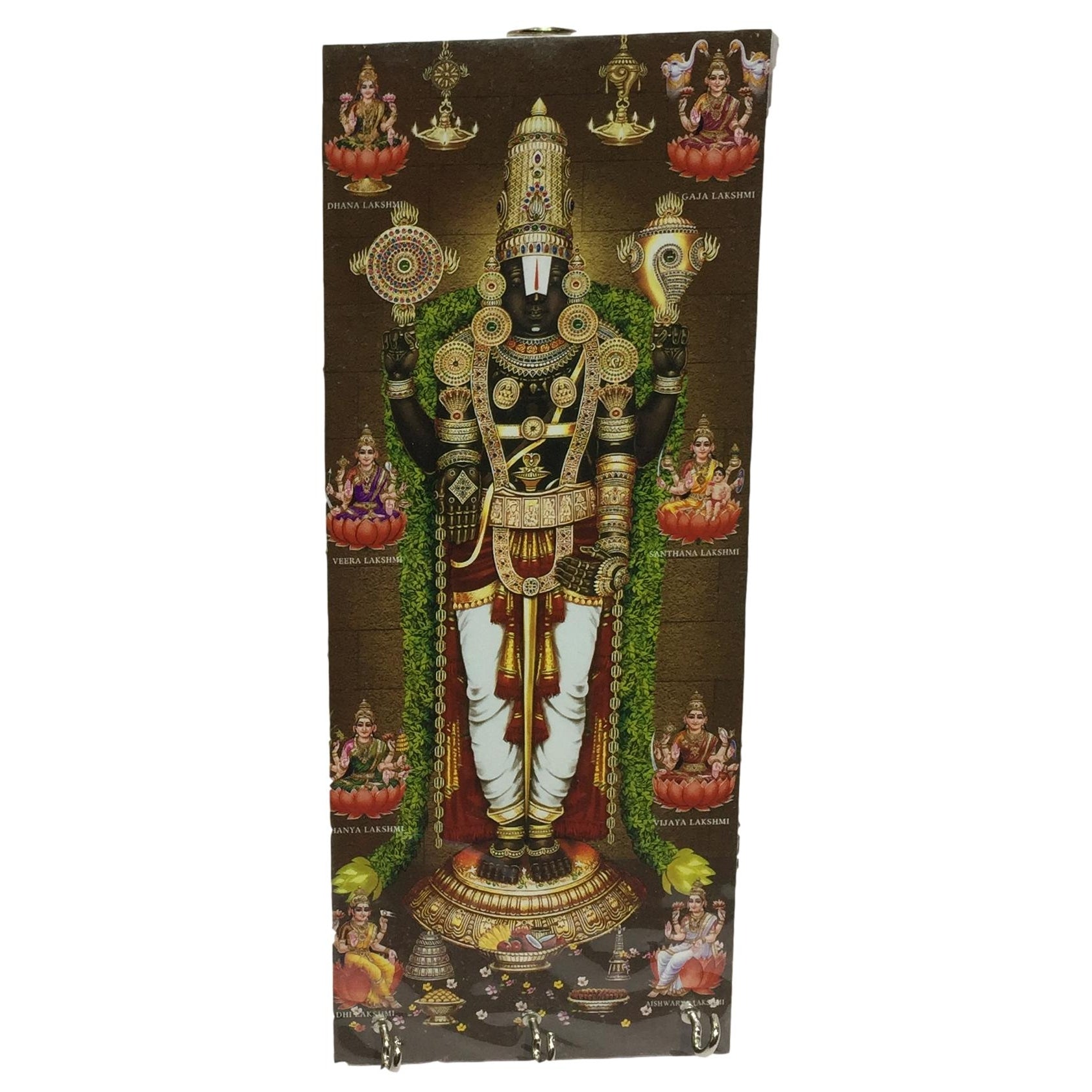 Sri Balaji Ashtalakshmi Wooden Key Holder 3 hooks