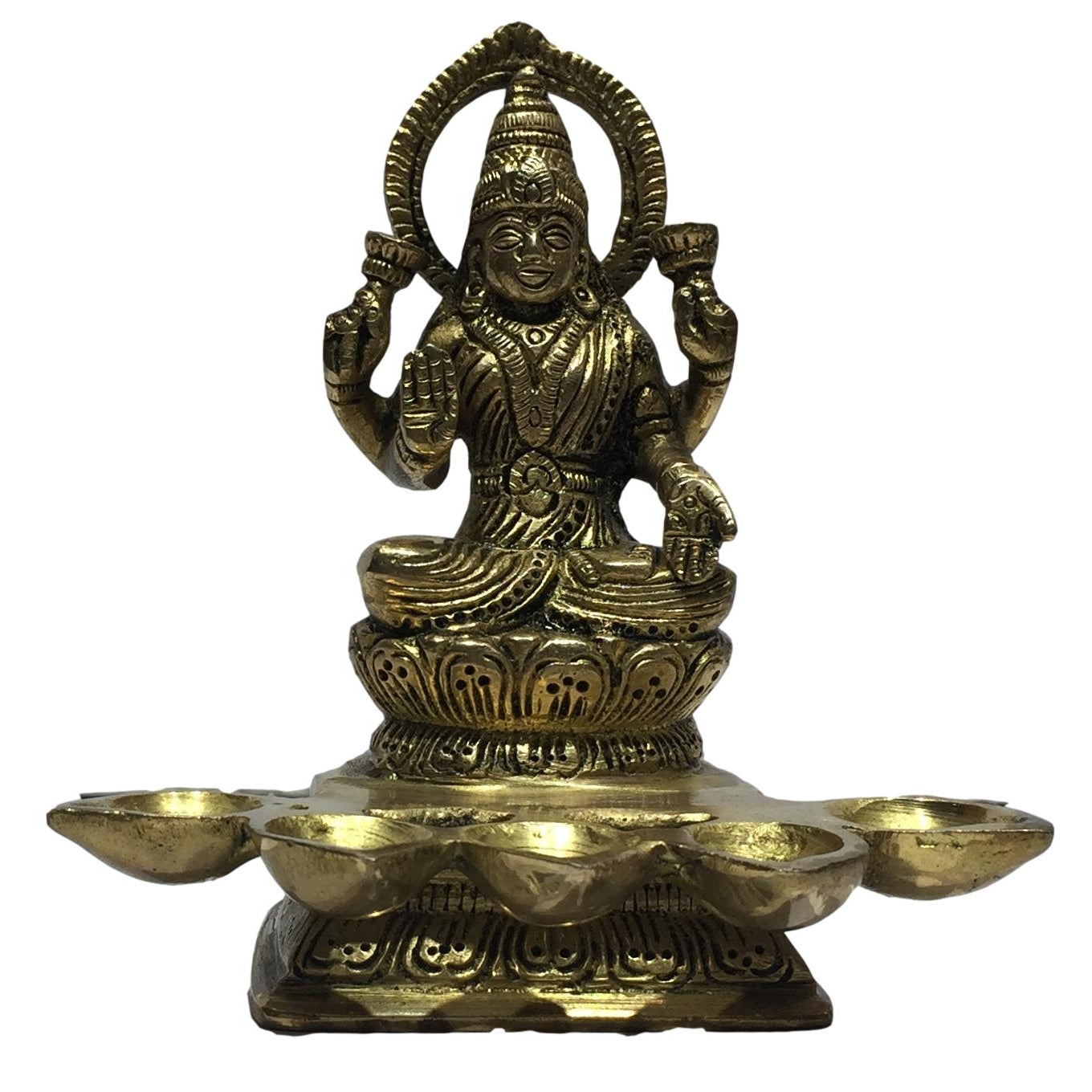 Brass Antique Lakshmi Diya or Deepak with 5 Flames size 4.5 inches