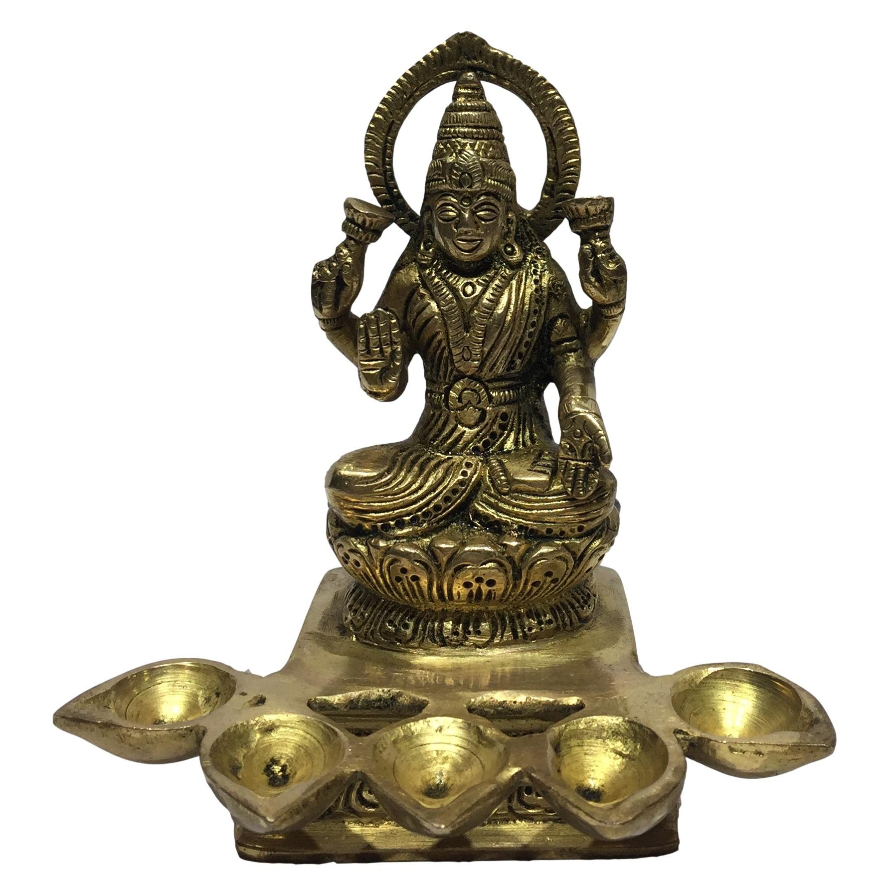 Brass Antique Lakshmi Diya or Deepak with 5 Flames size 4.5 inches