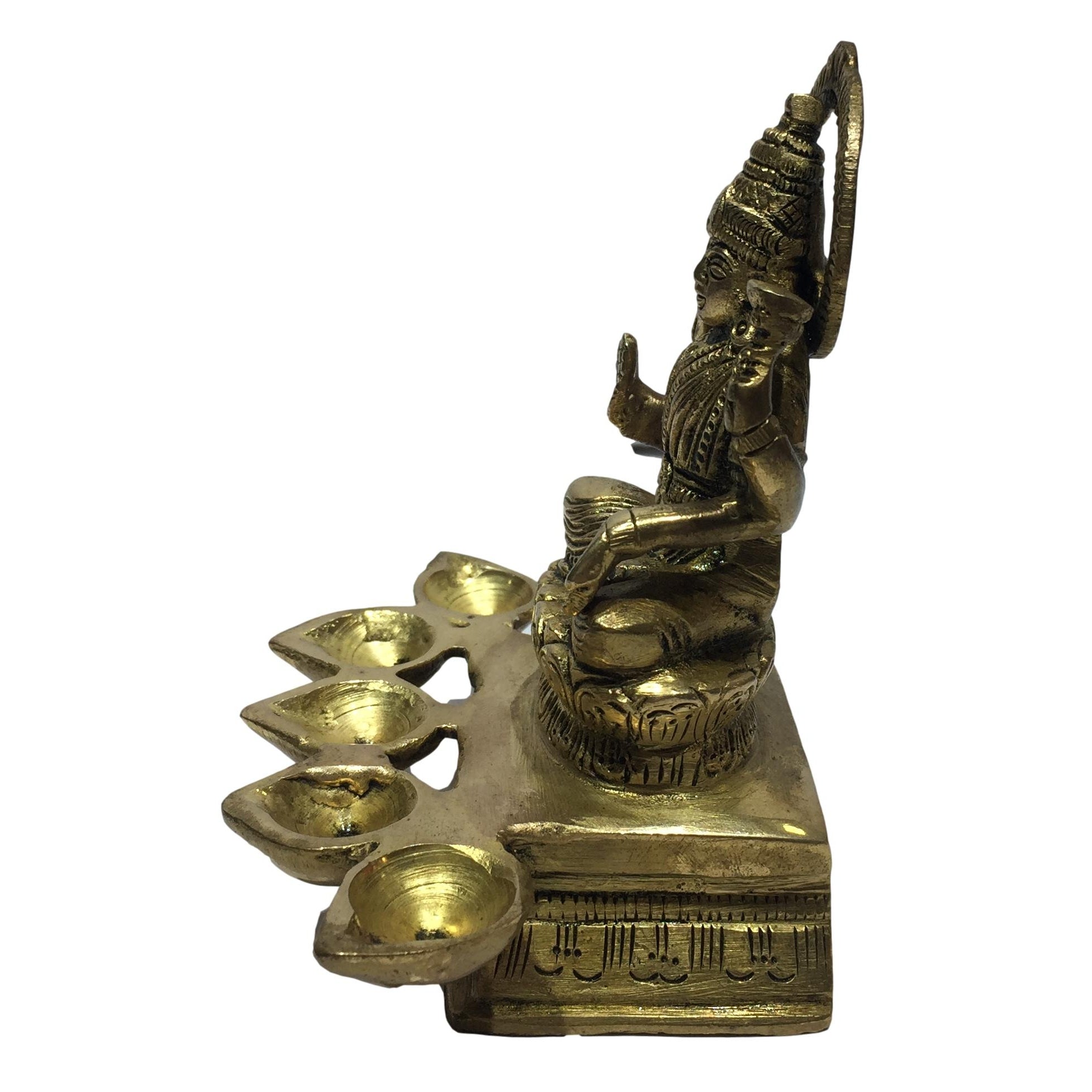 Brass Antique Lakshmi Diya or Deepak with 5 Flames size 4.5 inches