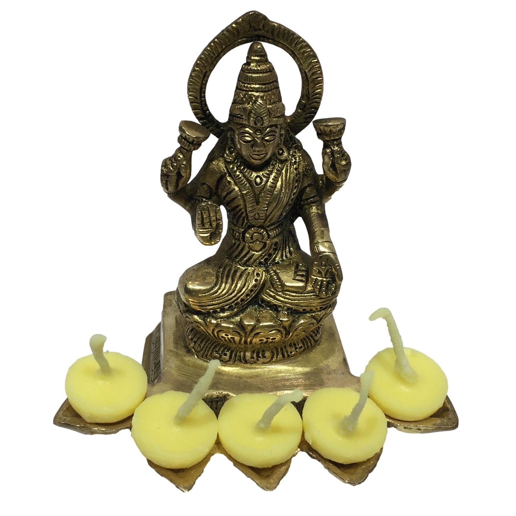 Brass Antique Lakshmi Diya or Deepak with 5 Flames size 4.5 inches