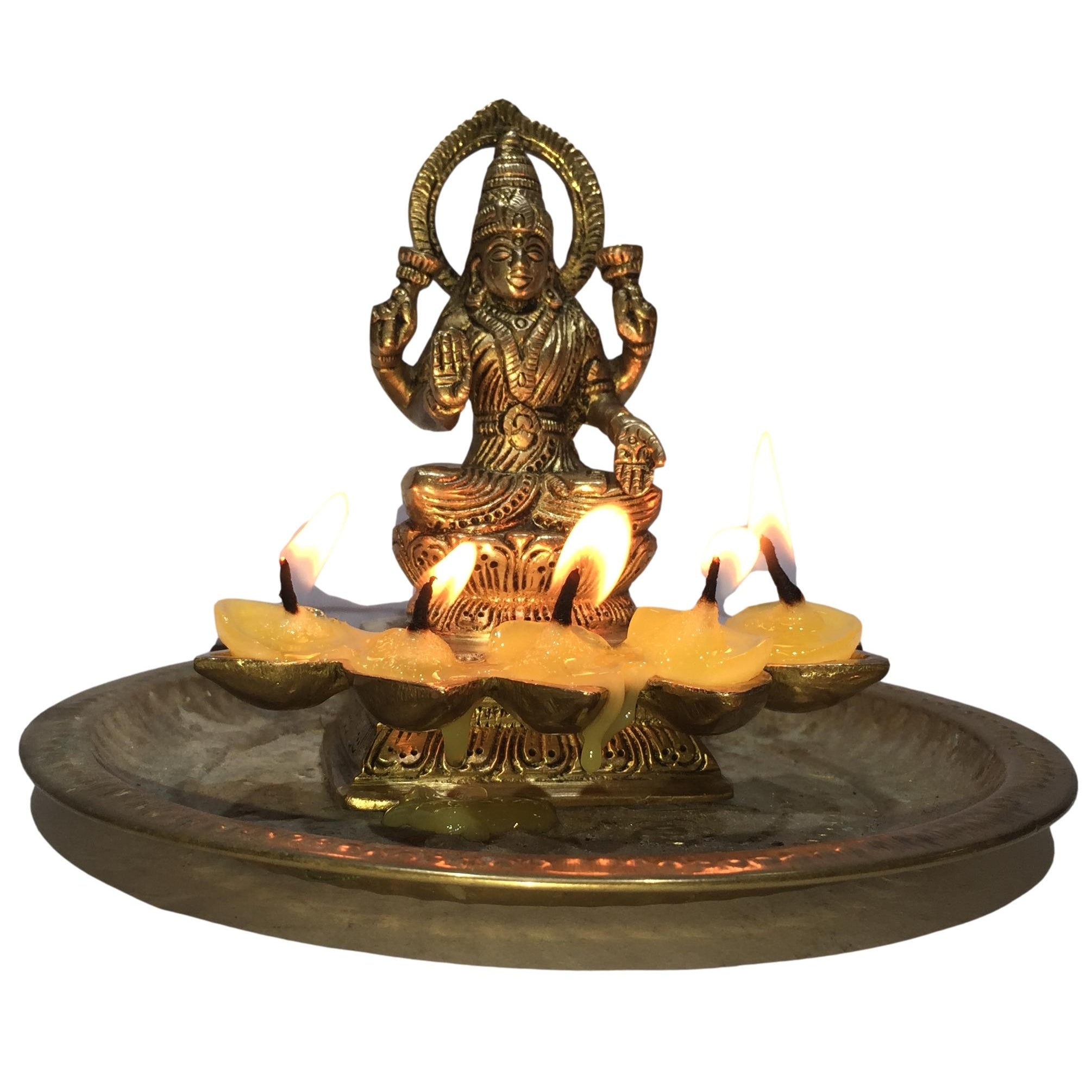 Brass Antique Lakshmi Diya or Deepak with 5 Flames size 4.5 inches