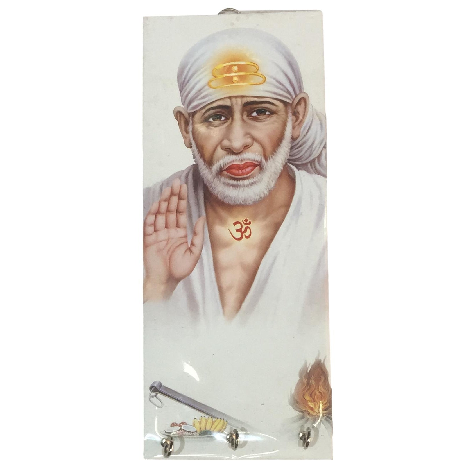 Sai Baba white dressed Wooden Key Holder 3 hooks