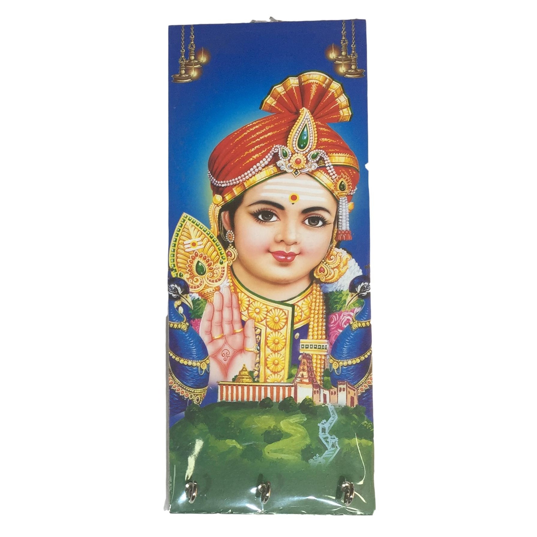 Pazhani Bala Murugan Wooden Key Holder 3 hooks