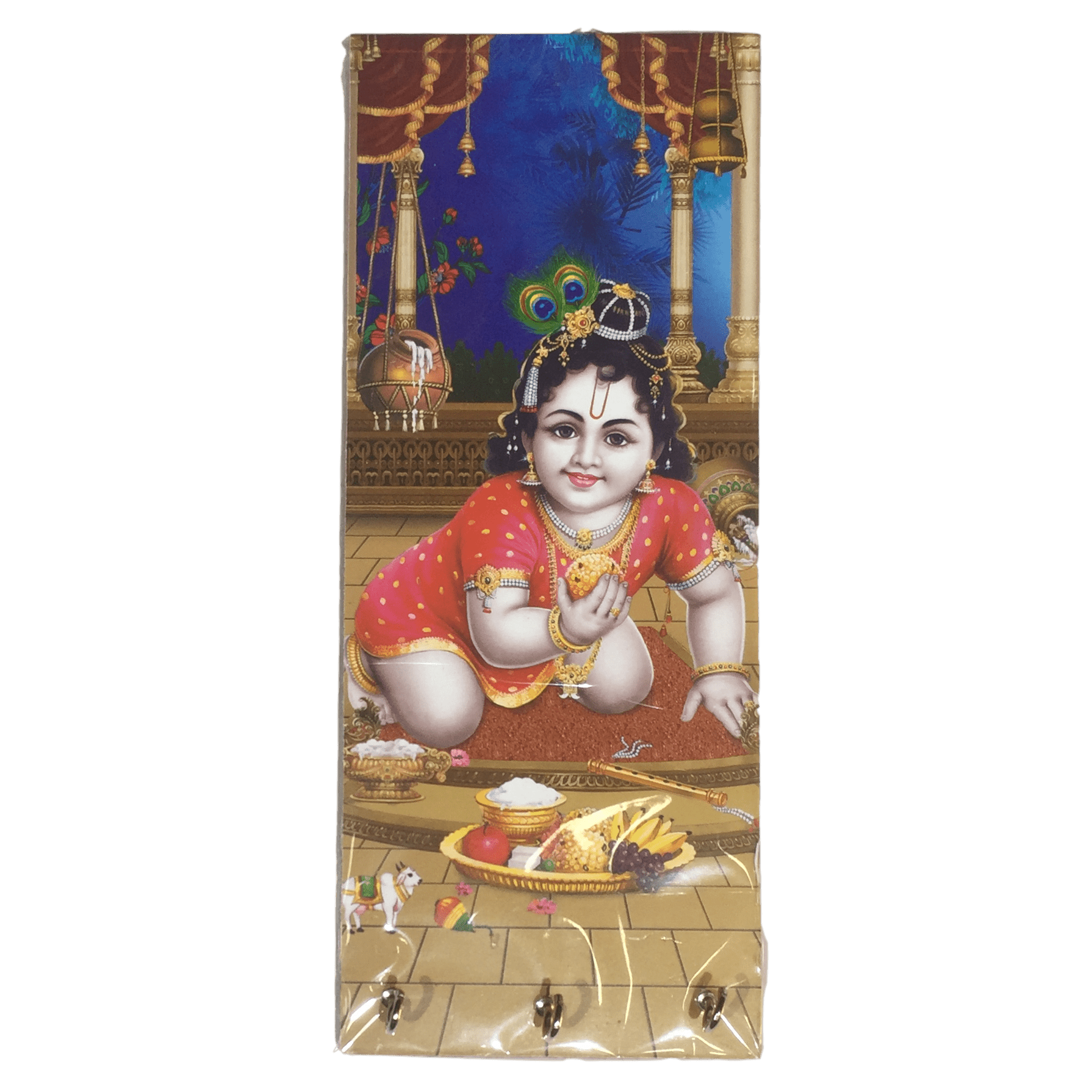 Laddu Krishna Wooden Key Holder 3 hooks